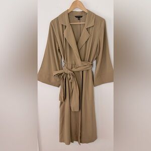 Banana Republic Blazer/Trench Front Wrap Bell Sleeve Midi Dress NWOT SZ XS Khaki